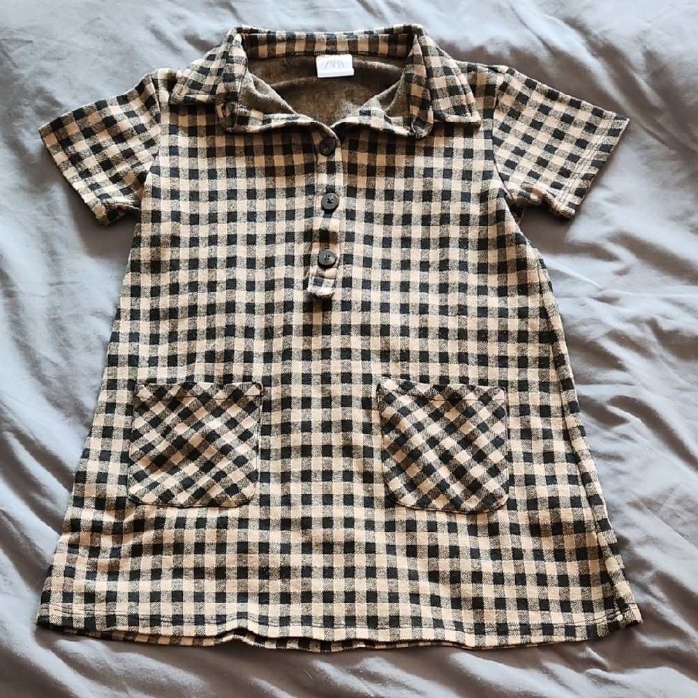 Zara Black and Tan Checkered Dress